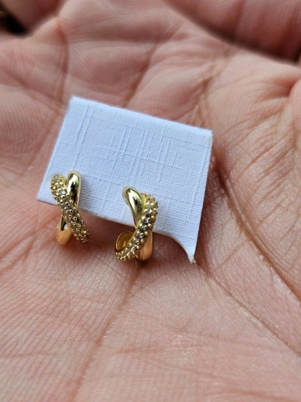 Gold Tone Twisted Hoop Earrings with Rhinestones Fashion Jewelry Stud Earrings - Picture 8 of 11